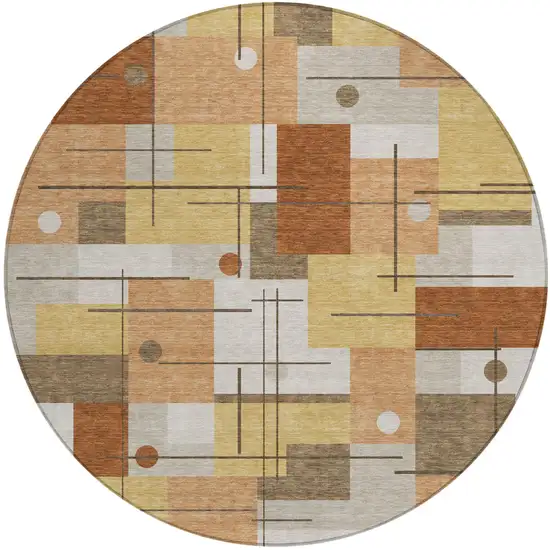 8' Copper And Graphite Round Geometric Washable Indoor Outdoor Area Rug Photo 2