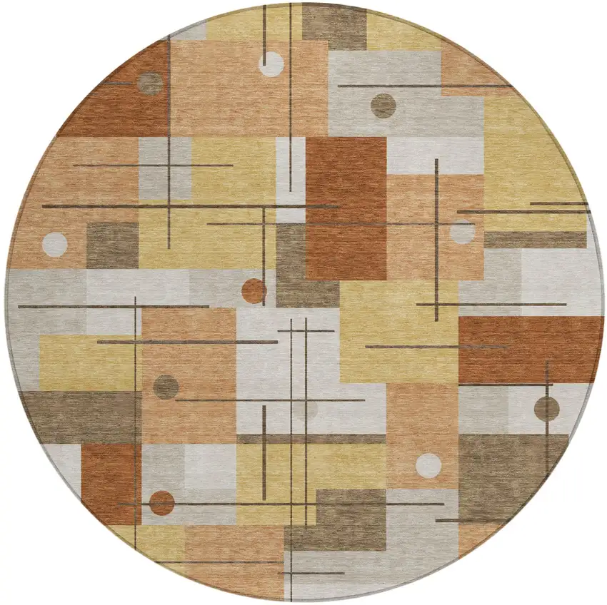 8' Copper And Graphite Round Geometric Washable Indoor Outdoor Area Rug Photo 2