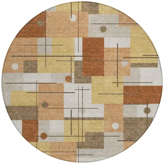 8' Copper And Graphite Round Geometric Washable Indoor Outdoor Area Rug Photo 4