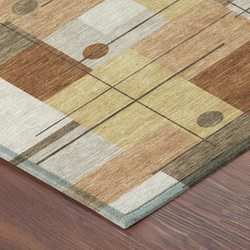 8' Copper And Graphite Round Geometric Washable Indoor Outdoor Area Rug Photo 5