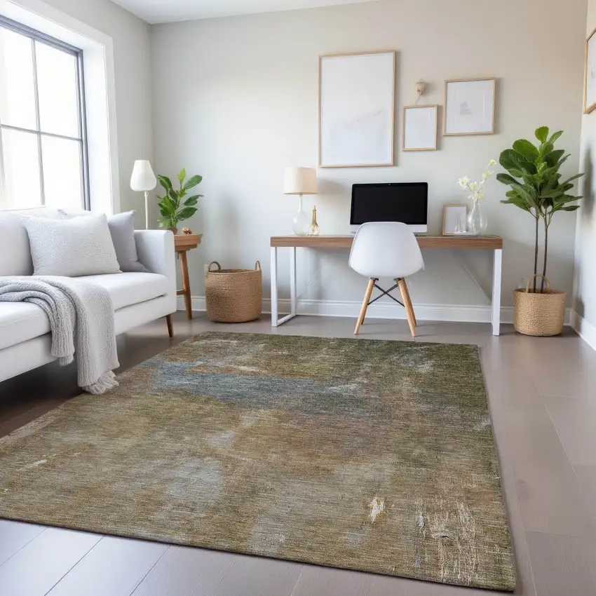 8' Copper And Gray Abstract Washable Area Rug With UV Protection Photo 4