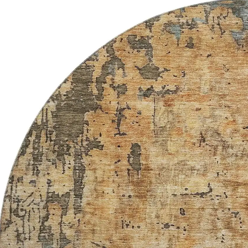8' Copper And Gray Abstract Washable Round Rug With UV Protection Photo 3