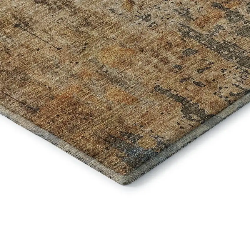 8' Copper And Gray Abstract Washable Round Rug With UV Protection Photo 6