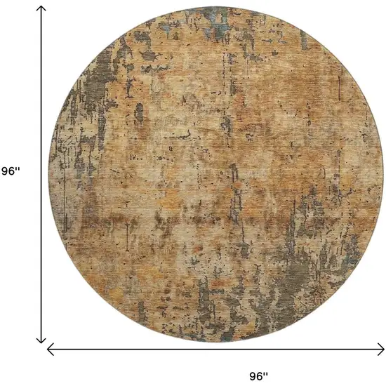 8' Copper And Gray Abstract Washable Round Rug With UV Protection Photo 9