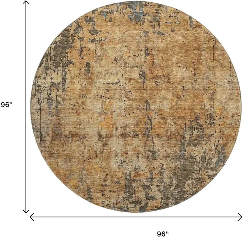 8' Copper And Gray Abstract Washable Round Rug With UV Protection Photo 9