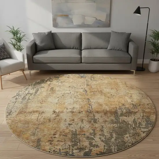 8' Copper And Gray Abstract Washable Round Rug With UV Protection Photo 2