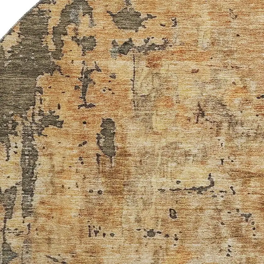 8' Copper And Gray Abstract Washable Round Rug With UV Protection Photo 2