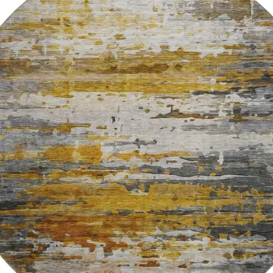 8' Copper And Gray Abstract Washable Round Rug With UV Protection Photo 3