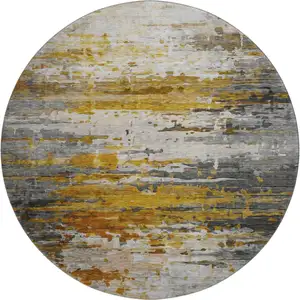 Photo of 8' Copper And Gray Abstract Washable Round Rug With UV Protection