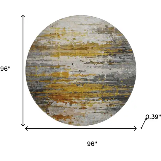 8' Copper And Gray Abstract Washable Round Rug With UV Protection Photo 8