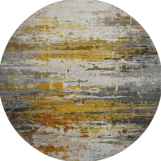 8' Copper And Gray Abstract Washable Round Rug With UV Protection Photo 4