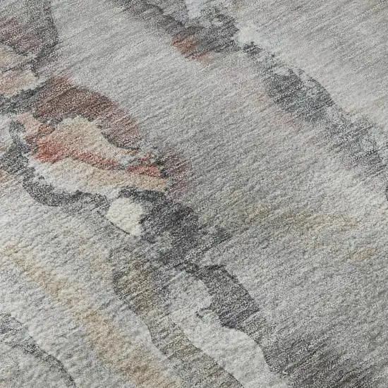 8' Copper And Gray Abstract Washable Round Rug With UV Protection Photo 7