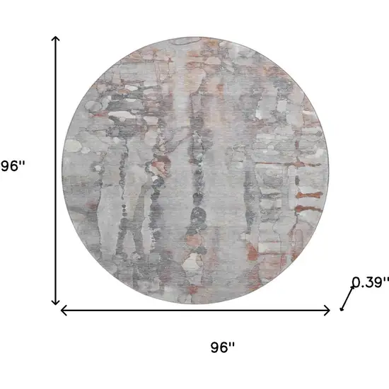 8' Copper And Gray Abstract Washable Round Rug With UV Protection Photo 8