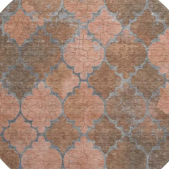 8' Copper And Gray Damask Washable Round Rug With UV Protection Photo 2