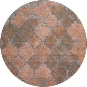 Photo of 8' Copper And Gray Damask Washable Round Rug With UV Protection