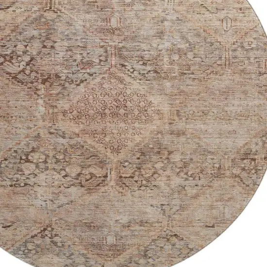 8' Copper And Gray Geometric Washable Round Rug With UV Protection Photo 2