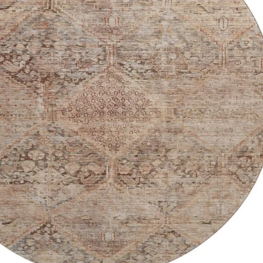 8' Copper And Gray Geometric Washable Round Rug With UV Protection Photo 2