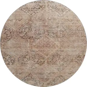 Photo of 8' Copper And Gray Geometric Washable Round Rug With UV Protection