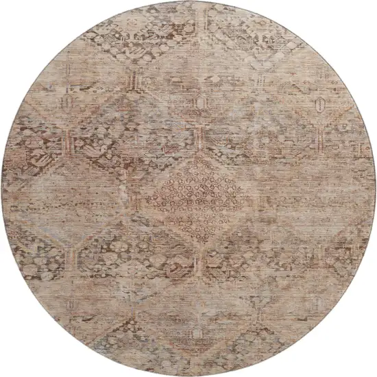 8' Copper And Gray Geometric Washable Round Rug With UV Protection Photo 1