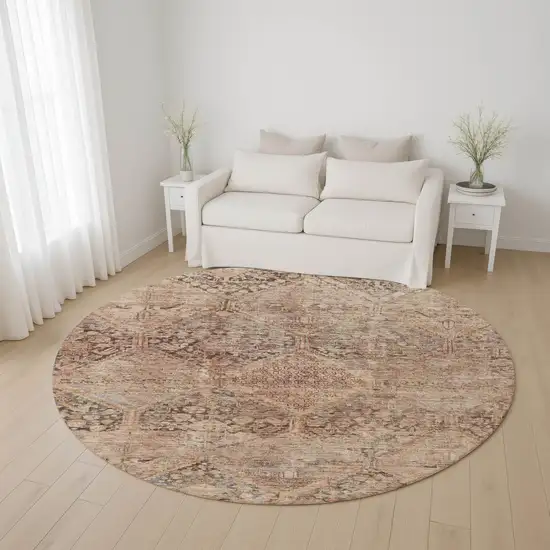 8' Copper And Gray Geometric Washable Round Rug With UV Protection Photo 4