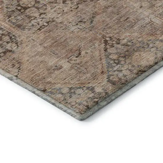 8' Copper And Gray Geometric Washable Round Rug With UV Protection Photo 6