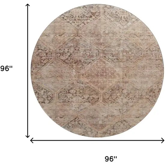 8' Copper And Gray Geometric Washable Round Rug With UV Protection Photo 9