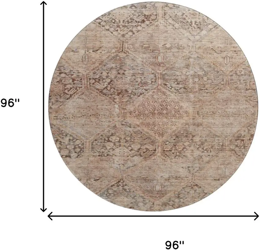 8' Copper And Gray Geometric Washable Round Rug With UV Protection Photo 9