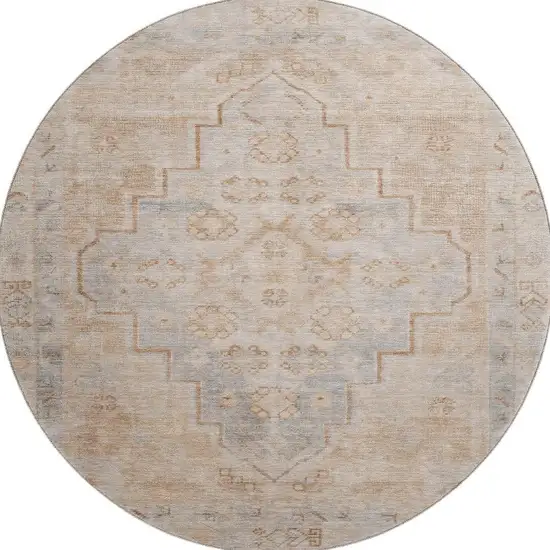 8' Copper And Gray Medallion Washable Round Rug With UV Protection Photo 3