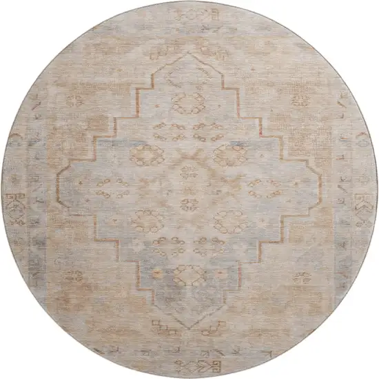 8' Copper And Gray Medallion Washable Round Rug With UV Protection Photo 1