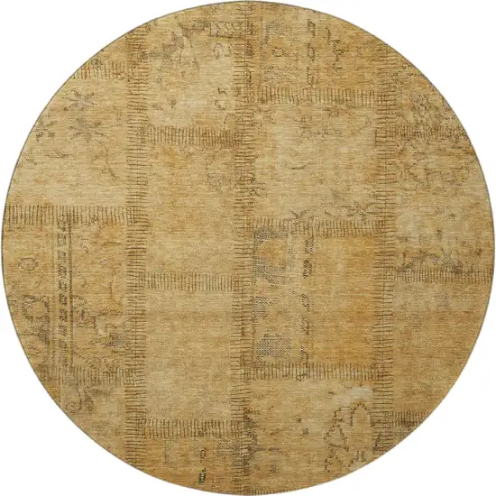 8' Copper And Gray Patchwork Washable Round Rug With UV Protection Photo 5