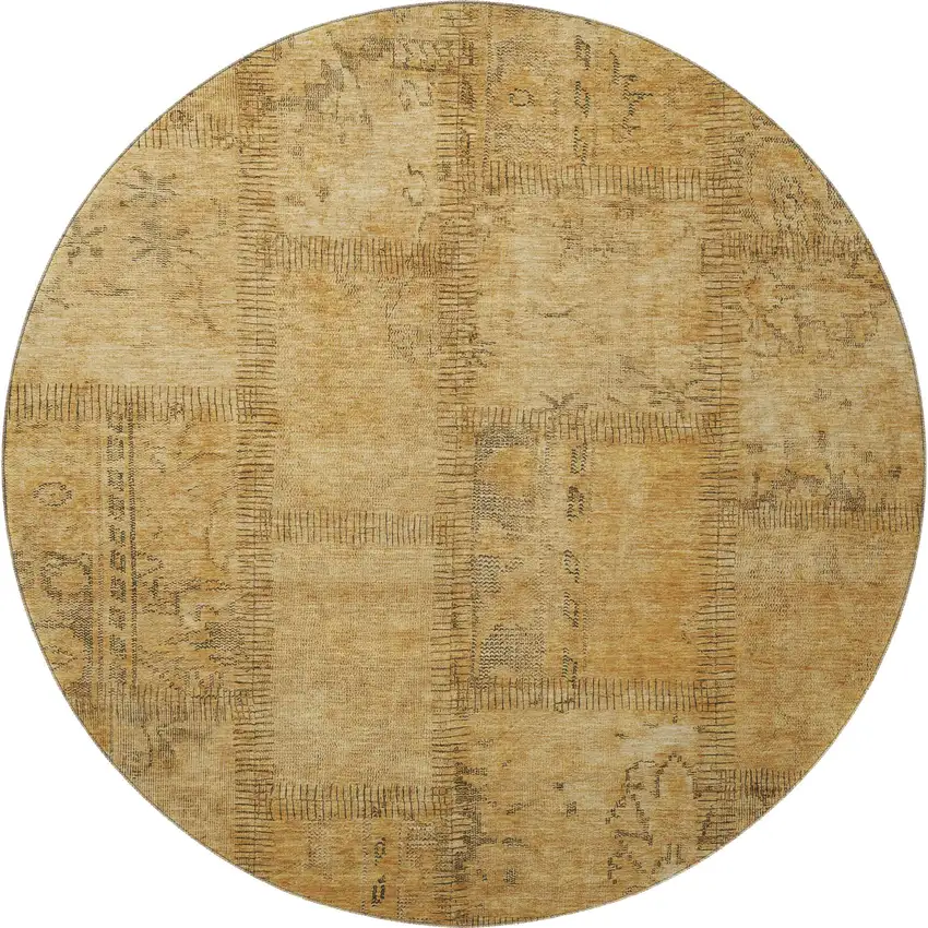 8' Copper And Gray Patchwork Washable Round Rug With UV Protection Photo 5