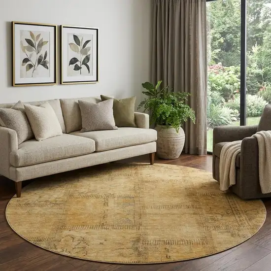 8' Copper And Gray Patchwork Washable Round Rug With UV Protection Photo 1