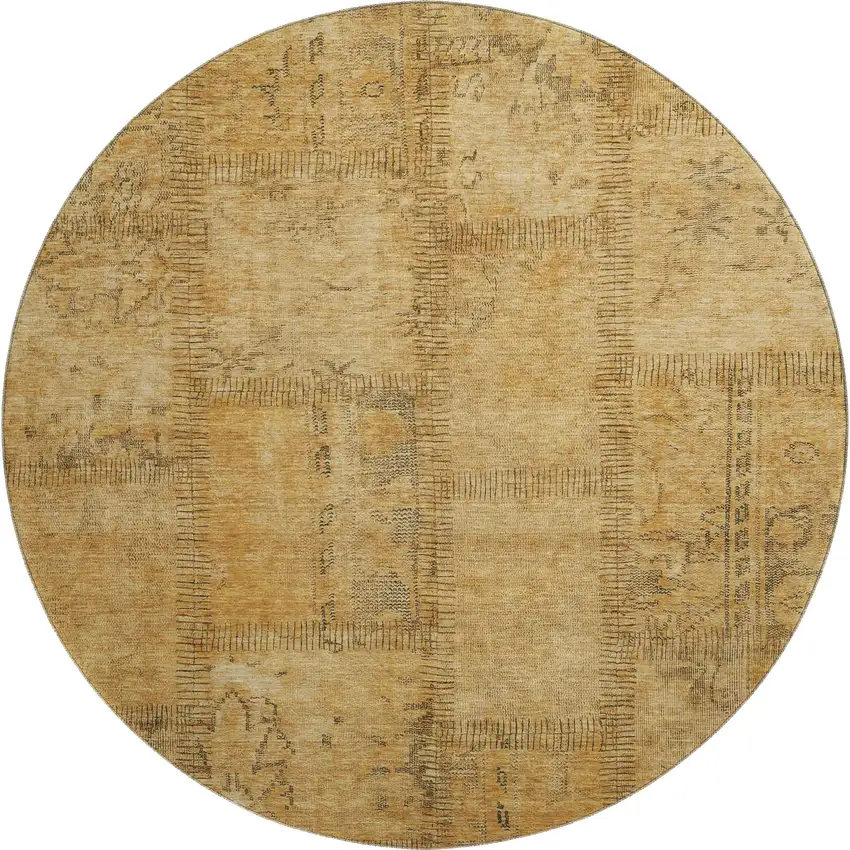 8' Copper And Gray Patchwork Washable Round Rug With UV Protection Photo 1