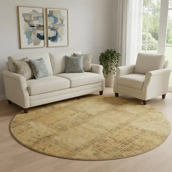 8' Copper And Gray Patchwork Washable Round Rug With UV Protection Photo 1