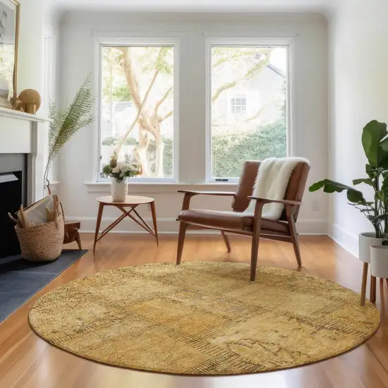 8' Copper And Gray Patchwork Washable Round Rug With UV Protection Photo 6