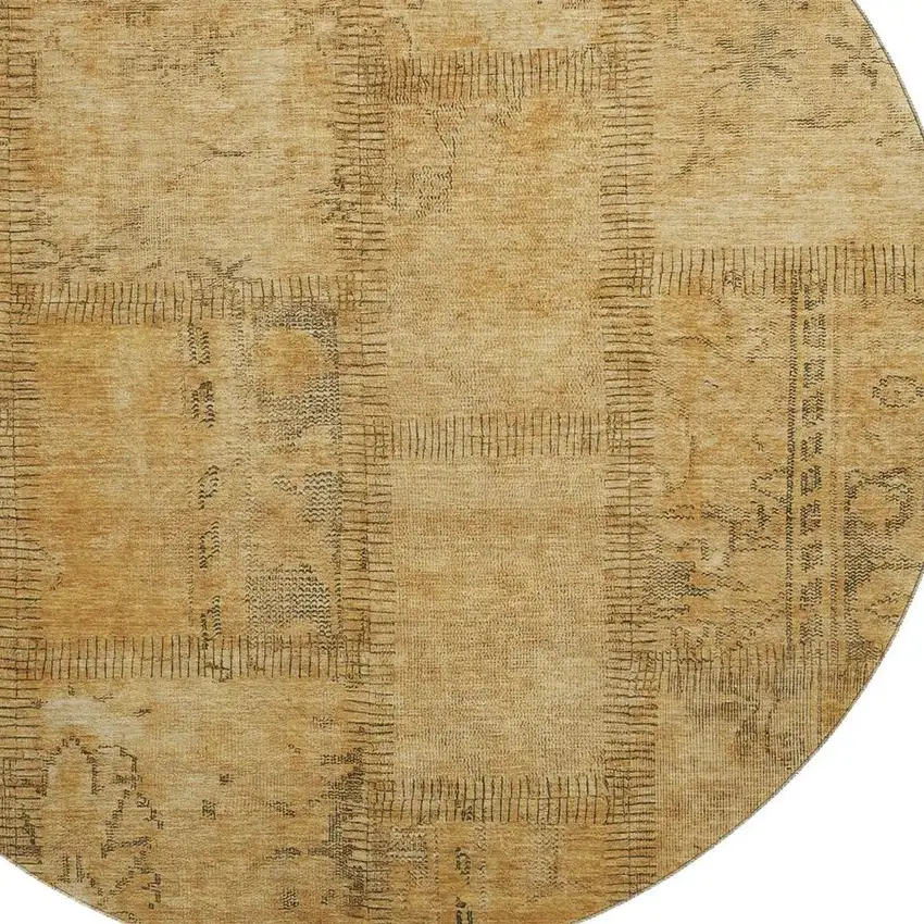 8' Copper And Gray Patchwork Washable Round Rug With UV Protection Photo 4