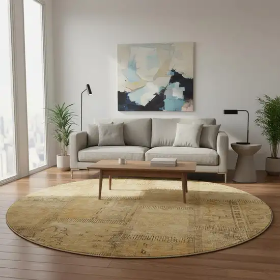 8' Copper And Gray Patchwork Washable Round Rug With UV Protection Photo 3