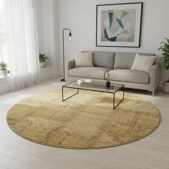 8' Copper And Gray Patchwork Washable Round Rug With UV Protection Photo 2