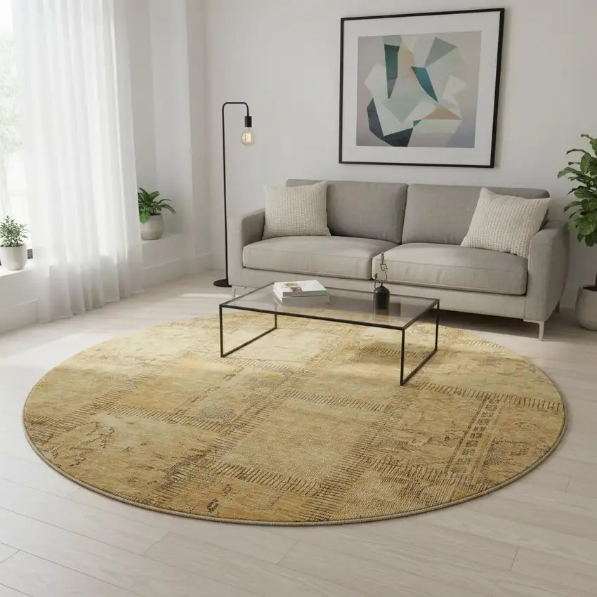 8' Copper And Gray Patchwork Washable Round Rug With UV Protection Photo 2