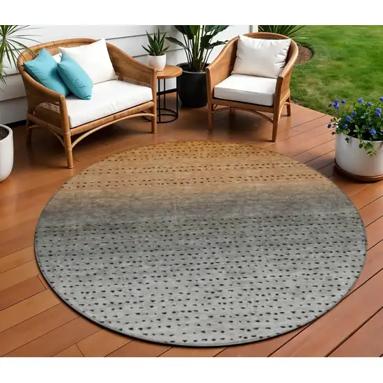 8' Copper And Gray Round Abstract Washable Indoor Outdoor Area Rug Photo 2