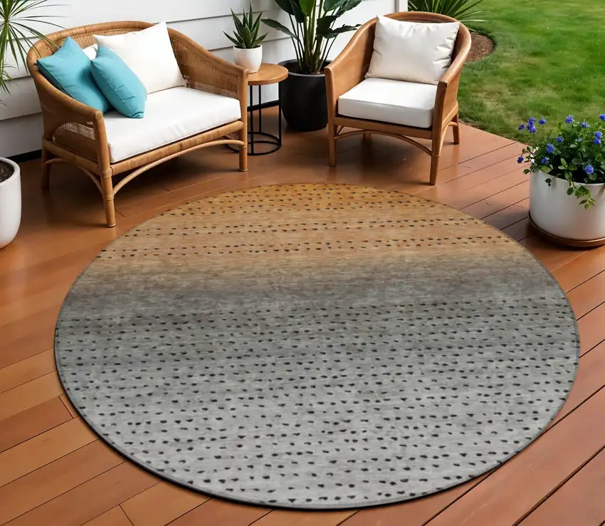 8' Copper And Gray Round Abstract Washable Indoor Outdoor Area Rug Photo 2