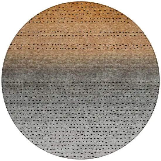 8' Copper And Gray Round Abstract Washable Indoor Outdoor Area Rug Photo 3