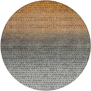 Photo of 8' Copper And Gray Round Abstract Washable Indoor Outdoor Area Rug