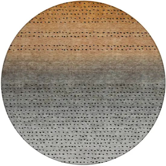 8' Copper And Gray Round Abstract Washable Indoor Outdoor Area Rug Photo 1