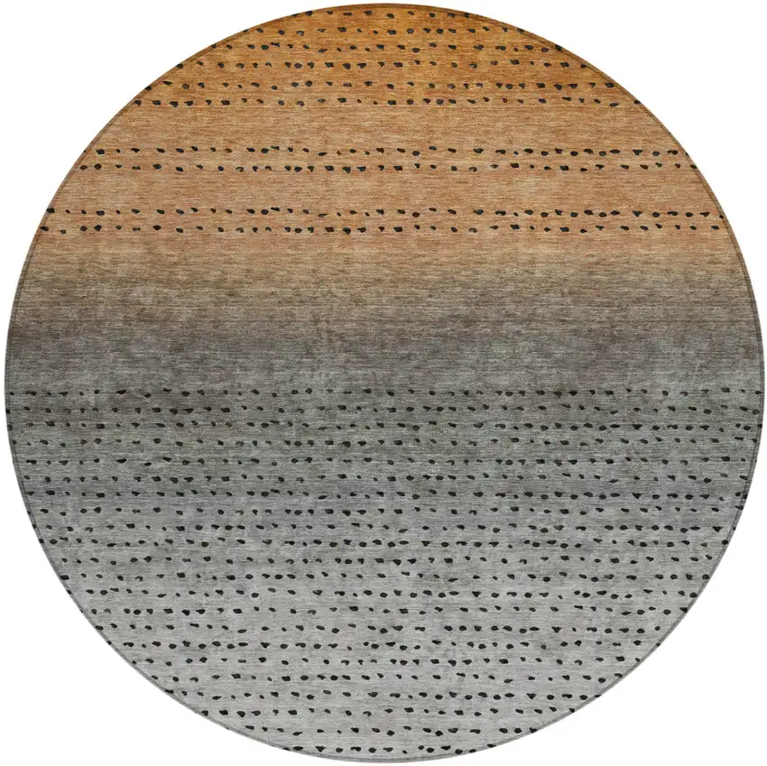 8' Copper And Gray Round Abstract Washable Indoor Outdoor Area Rug Photo 1