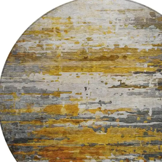 8' Copper And Gray Round Abstract Washable Indoor Outdoor Area Rug Photo 4