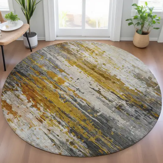 8' Copper And Gray Round Abstract Washable Indoor Outdoor Area Rug Photo 7