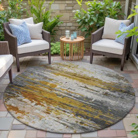 8' Copper And Gray Round Abstract Washable Indoor Outdoor Area Rug Photo 6
