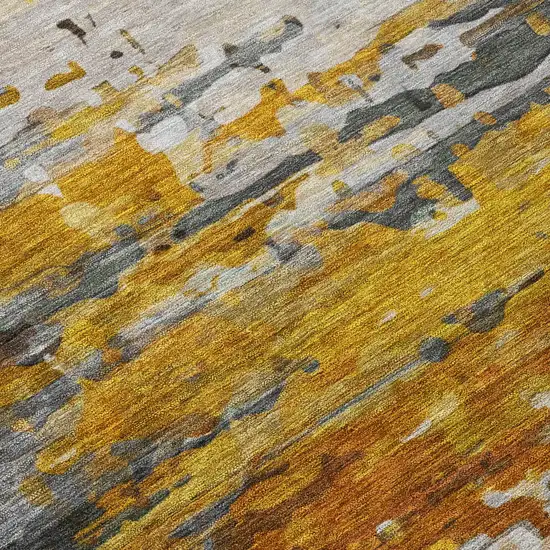 8' Copper And Gray Round Abstract Washable Indoor Outdoor Area Rug Photo 9