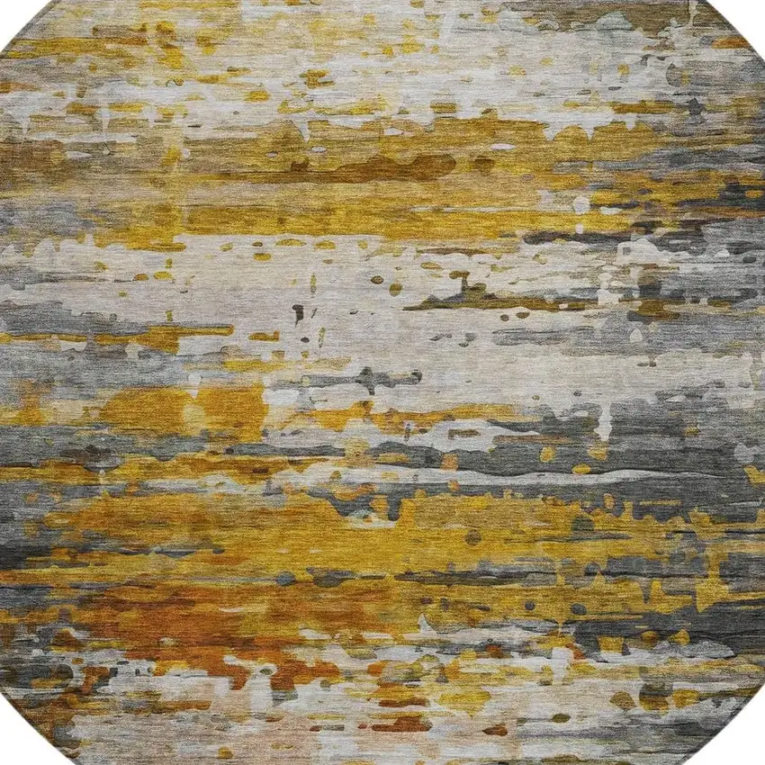 8' Copper And Gray Round Abstract Washable Indoor Outdoor Area Rug Photo 8